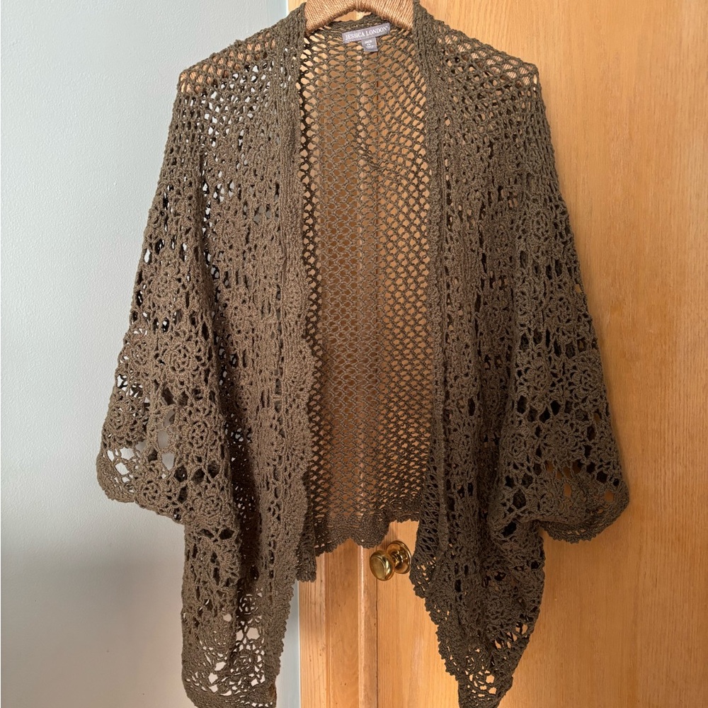 Jessica London Olive Lace Wrap with Short Sleeves.